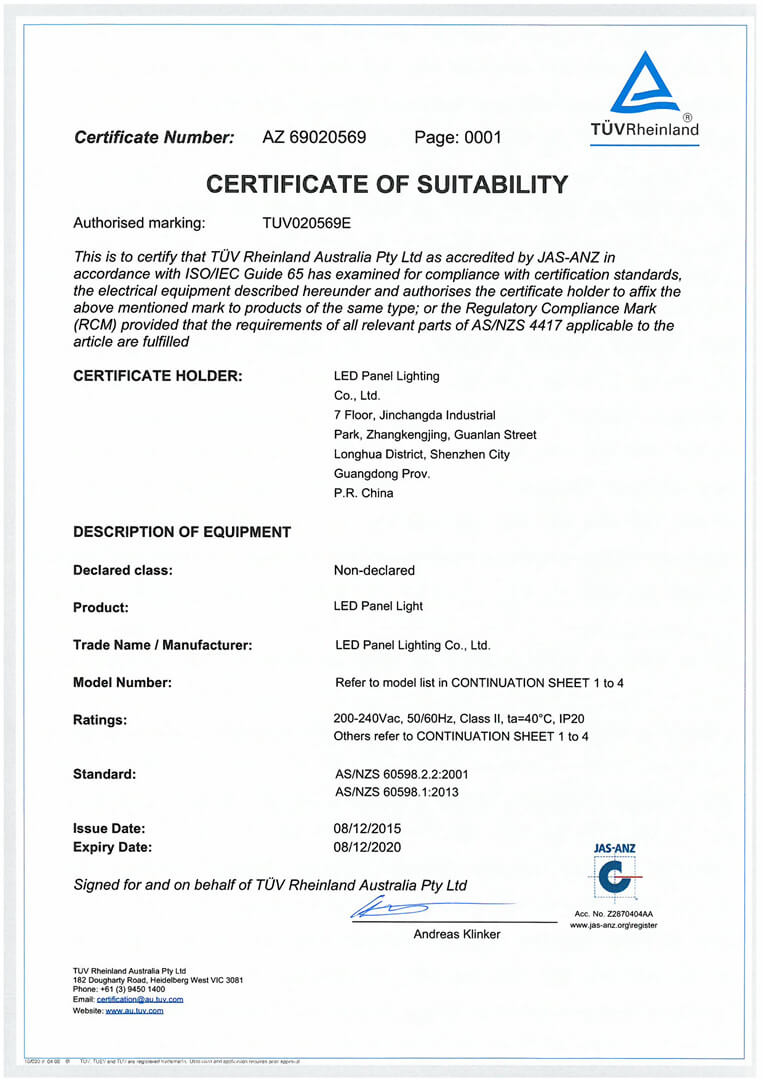 Certifikat TUV-SAA-1
